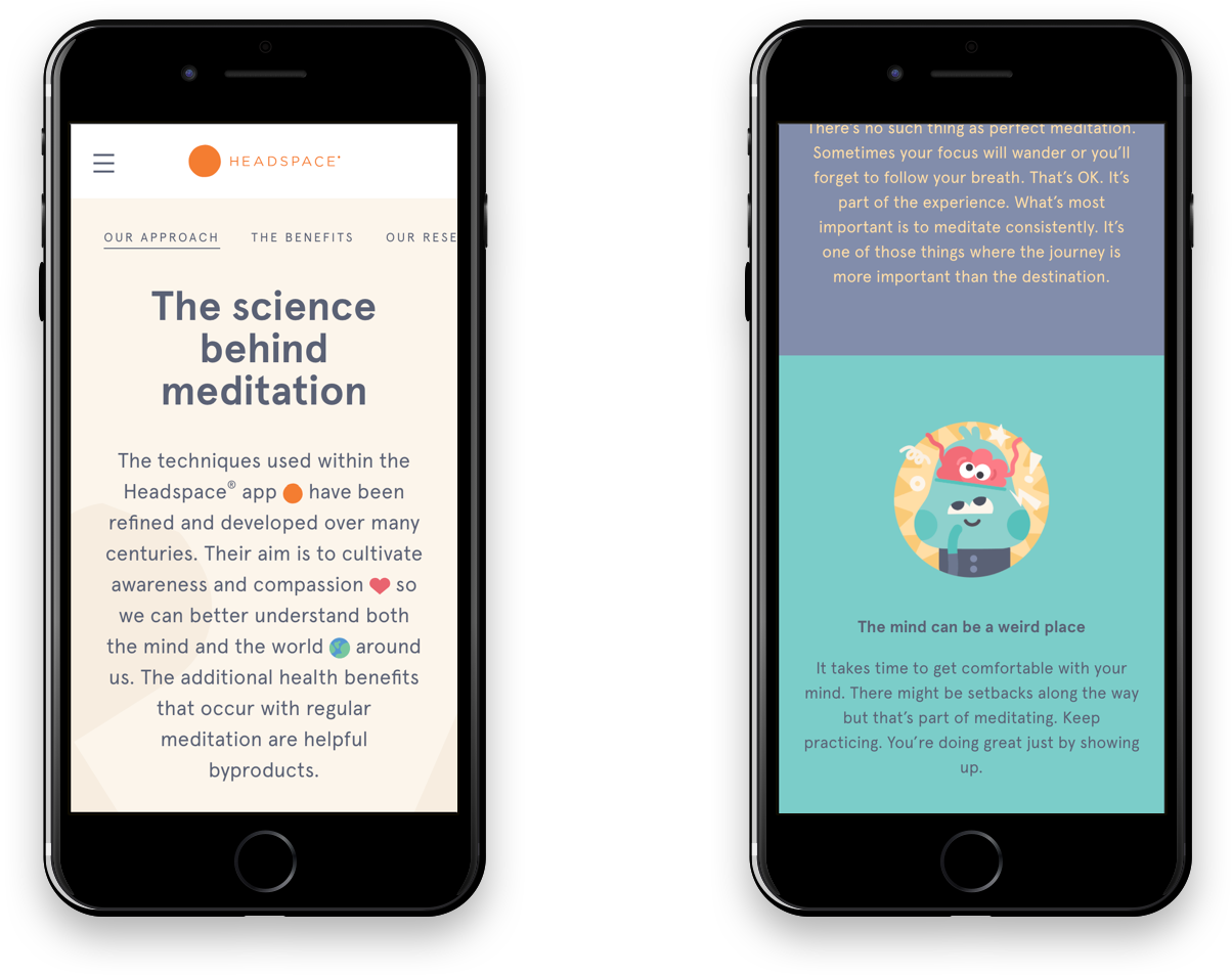 Headspace leverages their brand content effectively for a memorable experience.