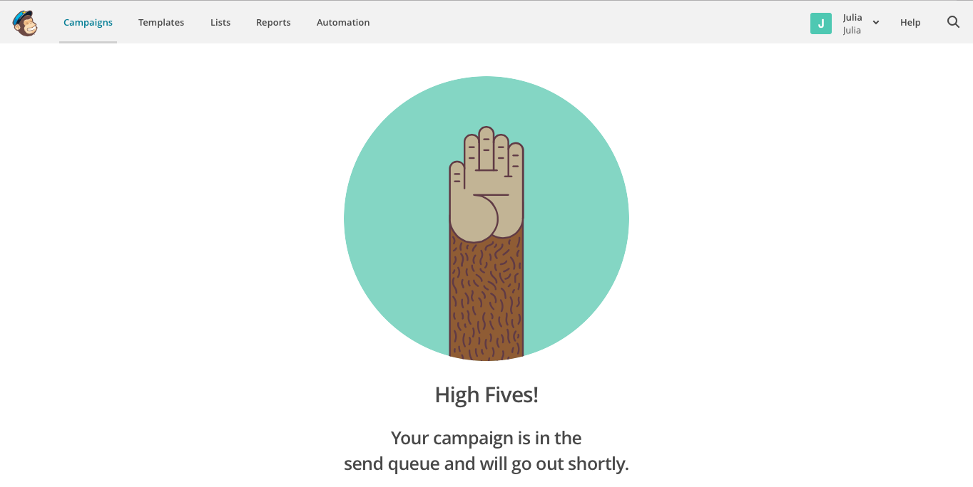MailChimp High Fives celebration