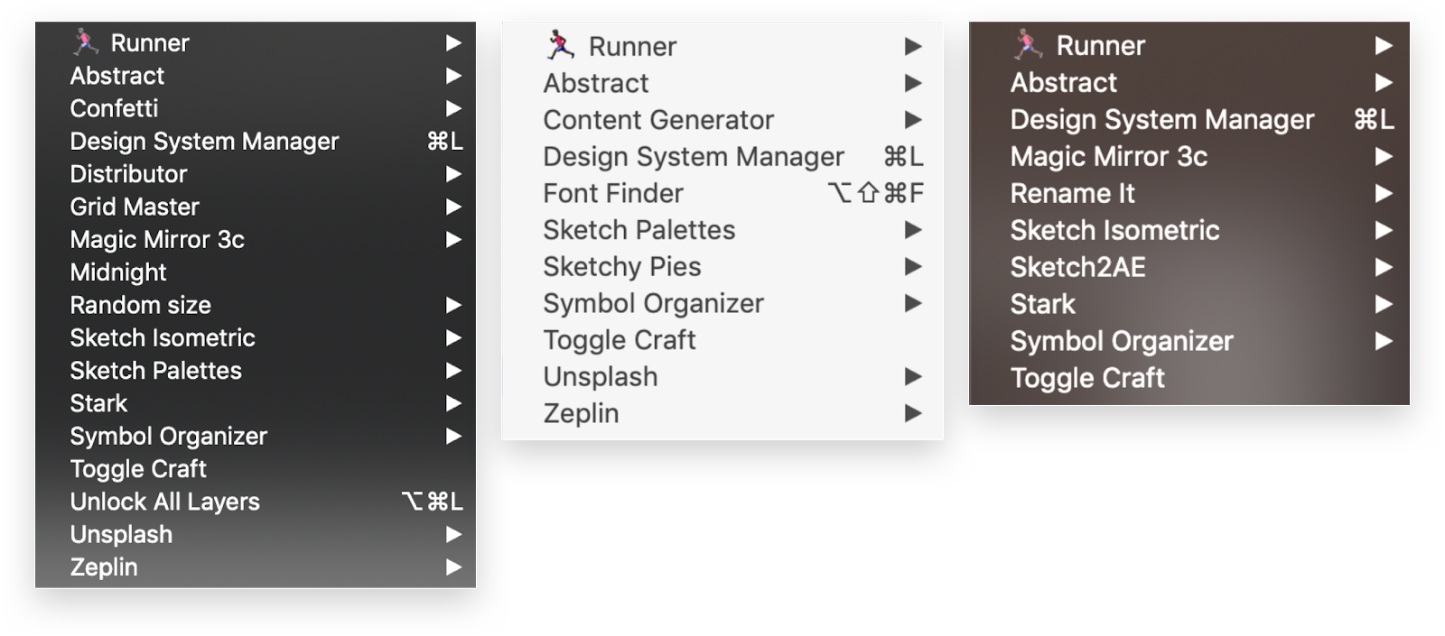 this is a screenshot of sketch plugins. Sketch has an open ecosystem which allows for many plugins like unsplash stark grid master toggle craft confetti zeplin and more