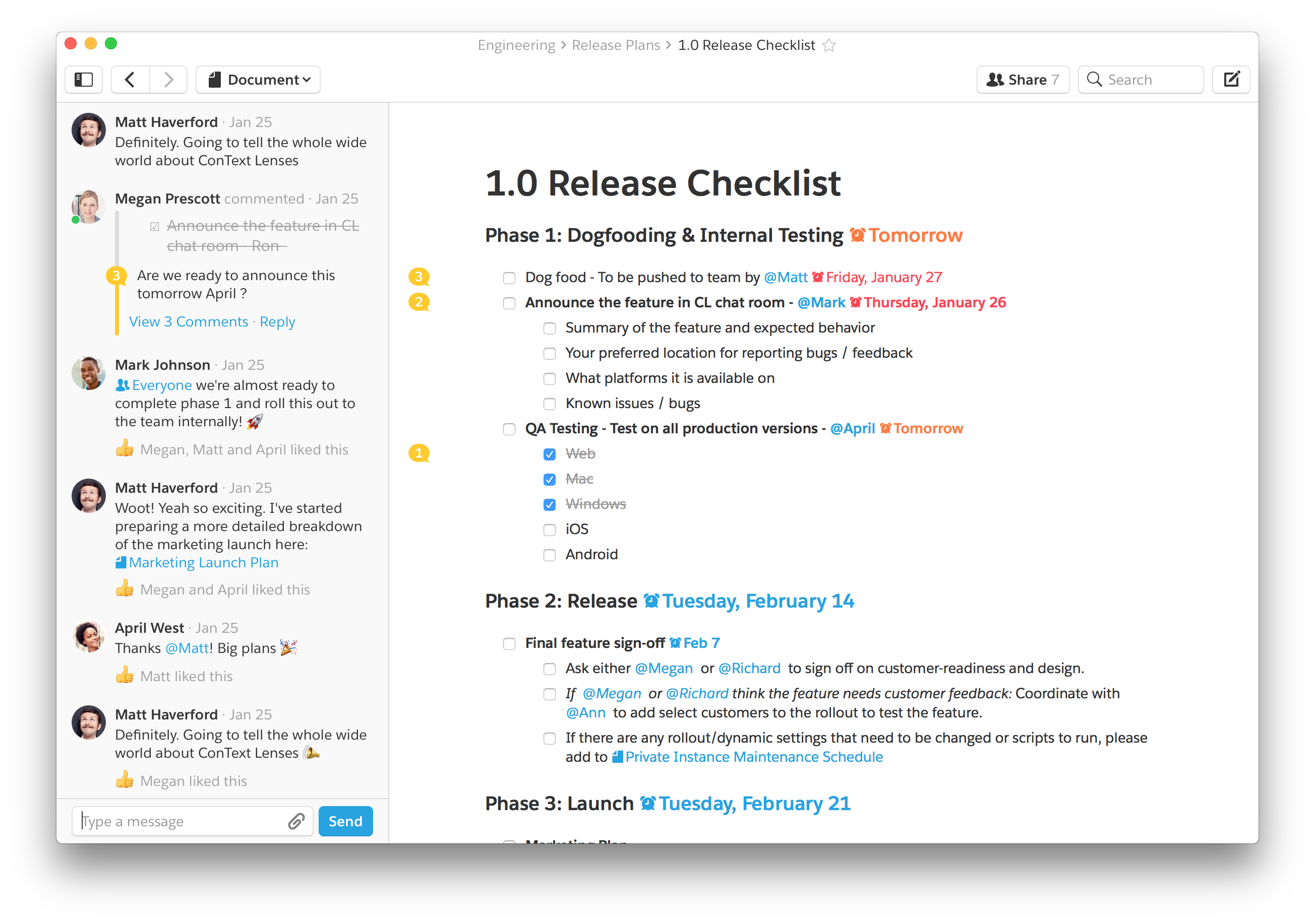 quip collaboration example document with chat
