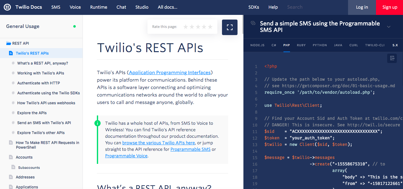 twilio api documentation example of great documentation