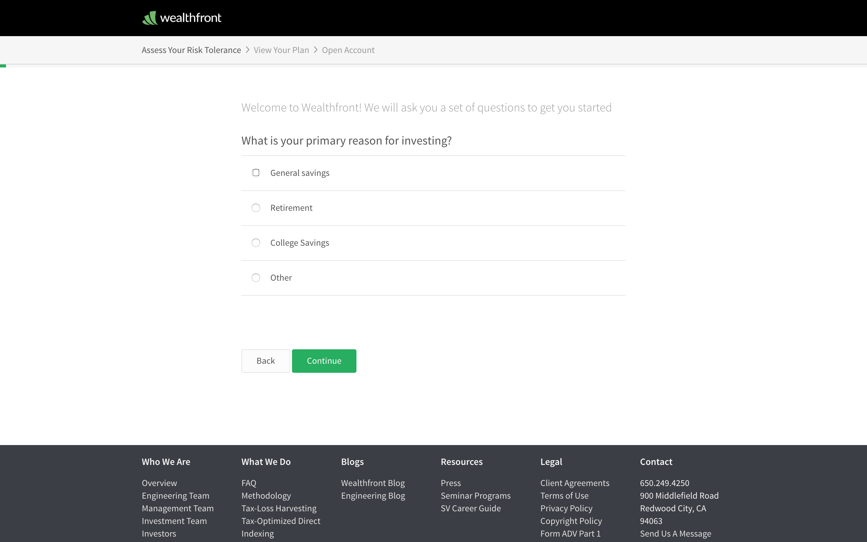 wealthfront user onboarding